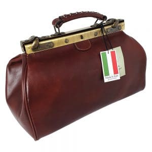 תיק רופא מעור איטלקי של Old Angler Italy בגוון חום עשיר