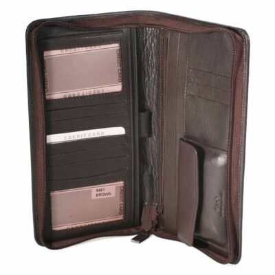 ארנק נסיעות לחו”ל מעור נאפה אמיתי דגם 94615 צבע חום כהה ניתן להטביע עד 4 מילים