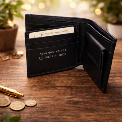 ארנק לגבר מעור שחור Old Angler Italy דגם 8004 עם חריטה פנימית