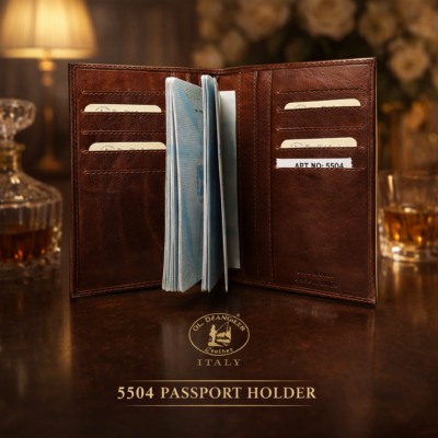 נרתיק לדרכון מעור חום דגם 5504 Old Angler Italy עם מקום לכרטיסים ודרכון