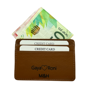 ארנק כרטיסים מעור עם כרטיסים וכרטיס ביקור