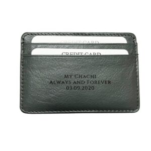 ארנק כרטיסים דק מעור בצבע אפור, ניתן לבצע חריטה אישית