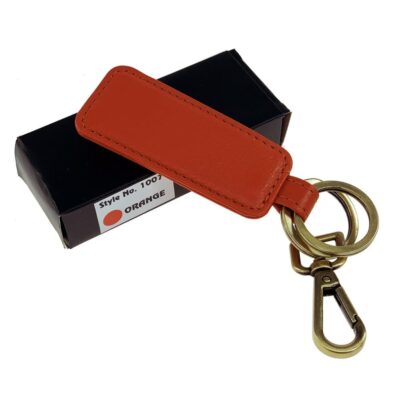 מחזיק מפתחות מעור אמיתי דגם בוס, ניתן להטביע שורה אחת בלבד כתום