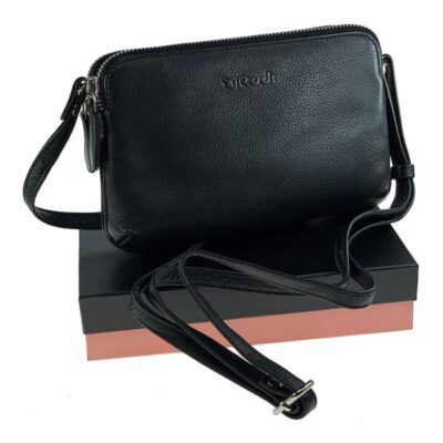 אוקספורד, תיק צד קטן לנשים מעור נאפה איטלקי אמיתי RFID Blocking * שחור