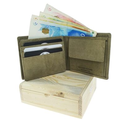 דגם טורינו | ארנק מעור איטלקי אמיתי| מתנה לגבר ירוק זית