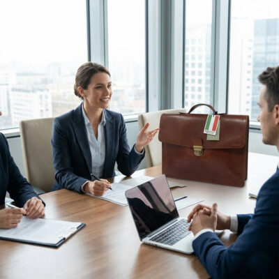 תיק דק מעור חום Old Angler Italy עם תווית Made in Italy