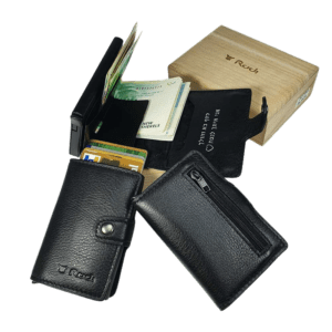 ארנק כרטיסים מעור פתוח עם שטרות רודי