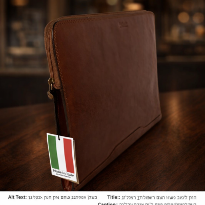 תיק צר למחשב מעור Old Angler Italy דגם 0092 בצבע חום עשוי עור איטלקי אמיתי