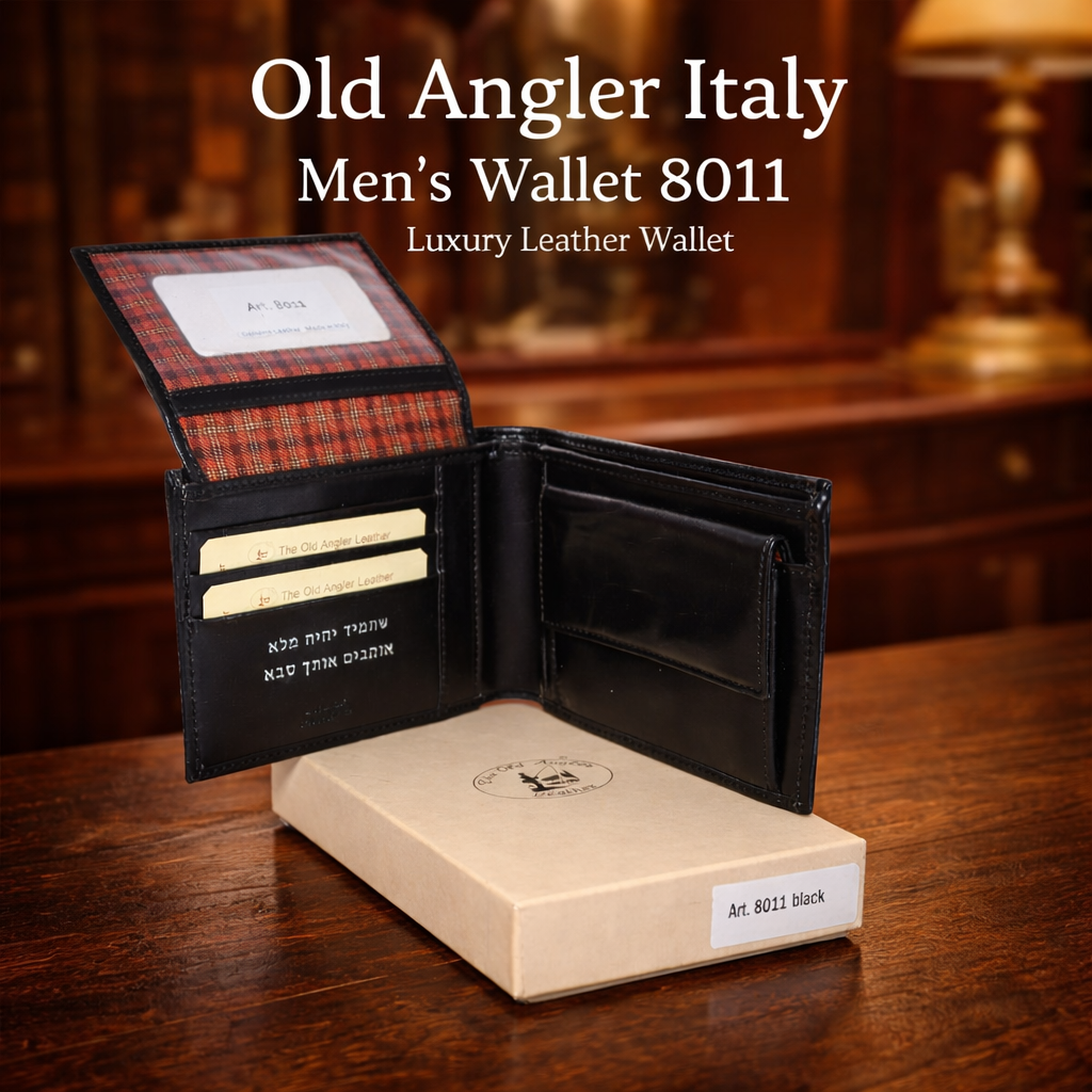ארנק גדול לגבר Old Angler 8011 שחור פתוח עם ריפוד טארטן