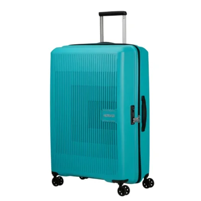 מזוודה קשיחה גדולה מתרחבת Aerostep 77 ס״מ טורקיז American Tourister מבט אלכסוני
