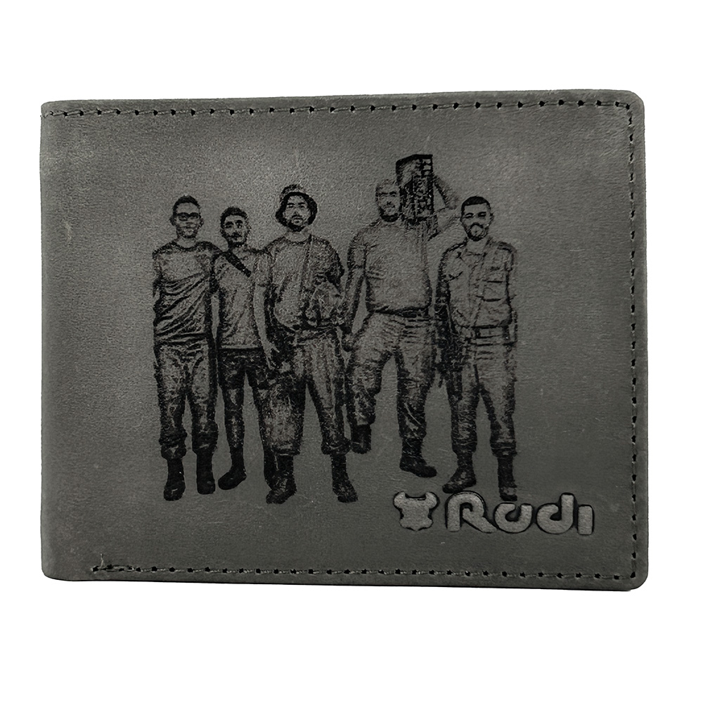 ארנק עור לגבר עם חריטה אישית של תמונה קבוצתית של חיילים