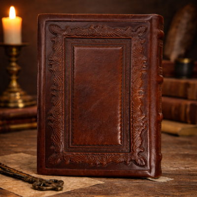 ספר תהילים מעור חום בעבודת יד עם כריכה מהודרת והטבעה קלאסית