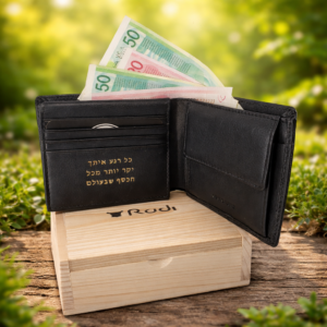 ארנק דק לגבר מעור אמיתי עם שטרות וקופסת עץ מתנה יוקרתית Rudi