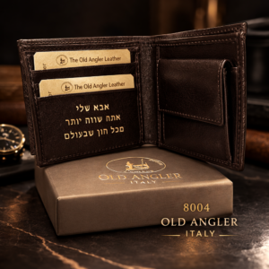 ארנק לגבר Old Angler Italy דגם 8004 עור חום כהה עם חריטה אישית