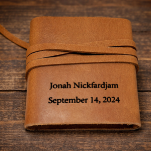 ספר תהילים מעור חום עם חריטה אישית, כריכה בעבודת יד וסגירת רצועת עור