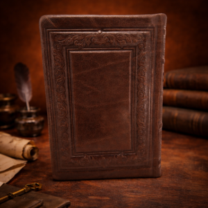 ספר תהילים מעור חום בעיצוב קלאסי עם הטבעה דקורטיבית על כריכת עור איכותית