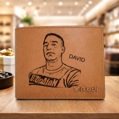 ארנק לגבר עם תמונה חרוטה מעור איטלקי חום בעיצוב קווי נקי ואיכותי