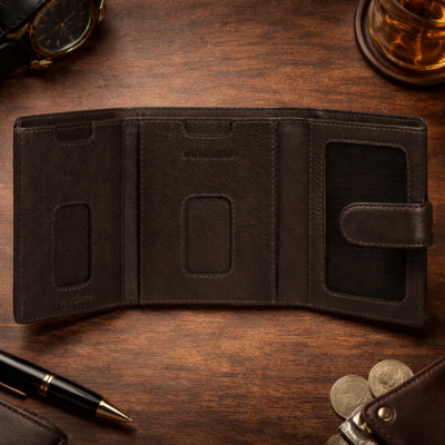 ארנק עור לגבר Samsonite Attack 2 SLG חום כהה עם הגנת RFID פתוח מבט פנימי