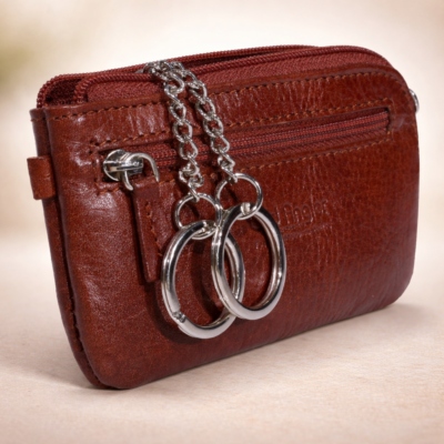 נרתיק מפתחות מעור חום עם טבעות מתכת Old Angler Italy