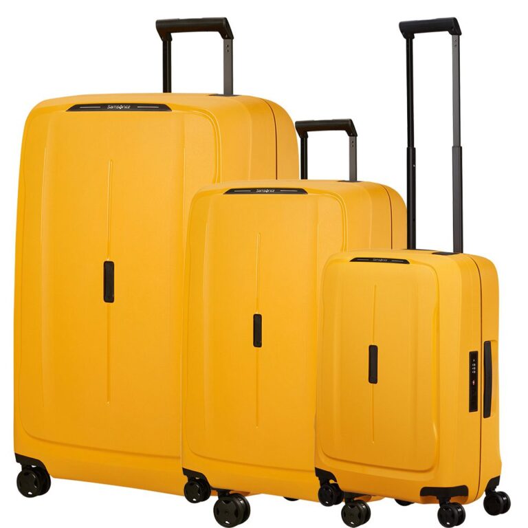 מזוודה של סמסונייט בצבע צהוב – סט טרולי איכותי לנוסעים