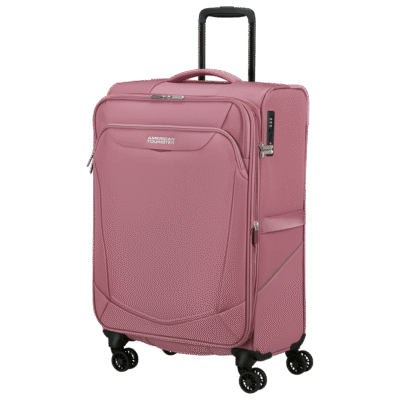 מזוודה ורודה בינונית American Tourister דגם SummerRide בגובה 69 ס"מ – עם גלגלים כפולים ונעילת TSA.
