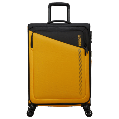 מזוודה צהובה American Tourister בגודל בינוני – דגם Daring Dash 66.5 ס"מ עם גלגלים כפולים MF749002
