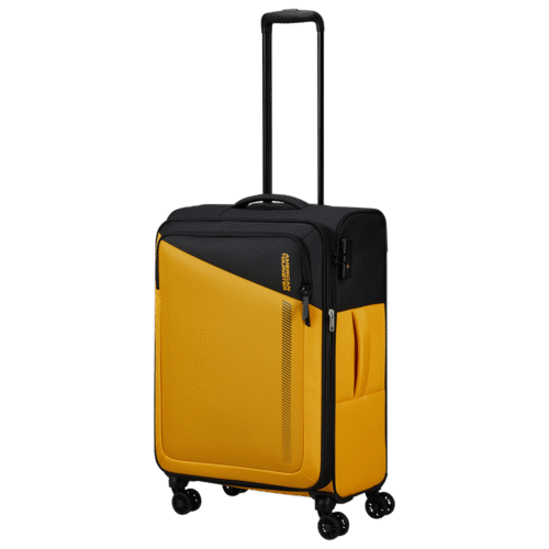 מזוודה צהובה American Tourister בגודל בינוני – דגם Daring Dash 66.5 ס"מ עם גלגלים כפולים MF749002