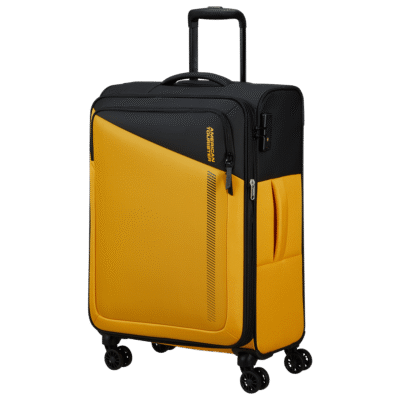 מזוודה צהובה American Tourister בגודל בינוני – דגם Daring Dash 66.5 ס"מ עם גלגלים כפולים MF749002