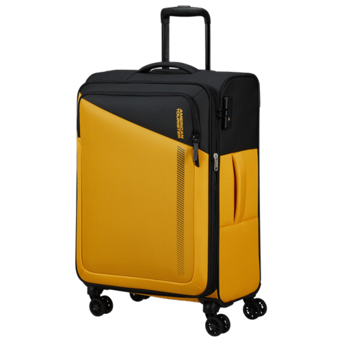 מזוודה צהובה American Tourister בגודל בינוני – דגם Daring Dash 66.5 ס"מ עם גלגלים כפולים MF749002