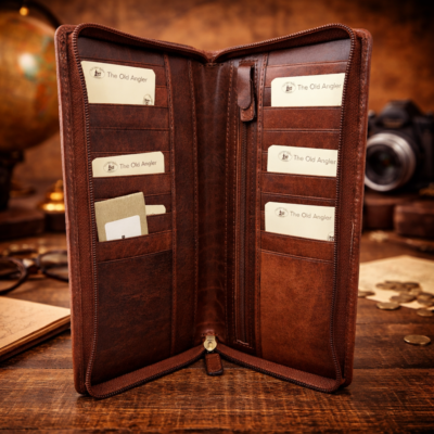 ארנק עור איטלקי גדול לגבר עם רוכסן ותאים רבים Old Angler