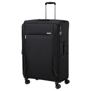 מזוודת Samsonite גדולה בצבע שחור עם גלגלים כפולים ונעילת TSA
