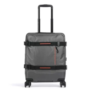 טרולי American Tourister Urban Track אפור 55 ס״מ – מבט קדמי עם כיסים חיצוניים ורצועות הידוק