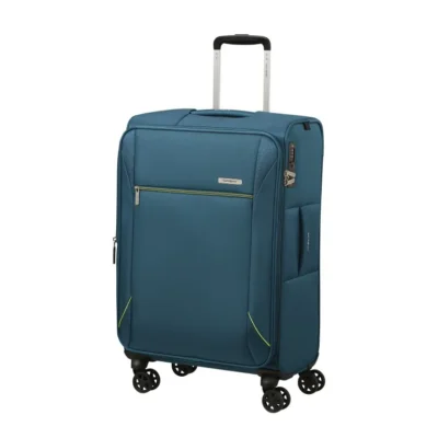 מזוודת בד סמסונייט Base-Breeze בינונית בצבע כחול פטרול עם גלגלים מסתובבים ונעילת TSA