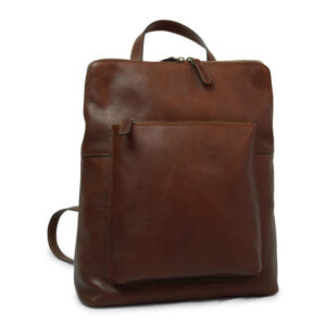 תיק גב עור עבודת יד בצבע חום ערמונים עם כיס קדמי גדול