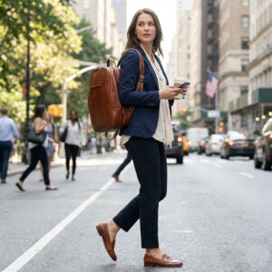 תיק גב עור למחשב נייד Old Angler Italy בשימוש יומיומי בעיר