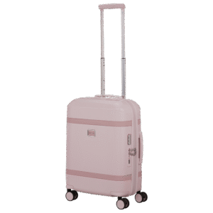 טרולי קשיח Samsonite Image בגודל 55 ס"מ בצבע ורוד במבט קדמי עם ידית טרולי מורמת.