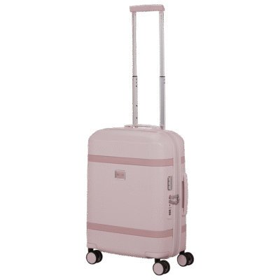 טרולי קשיח Samsonite Image בגודל 55 ס"מ בצבע ורוד במבט קדמי עם ידית טרולי מורמת.