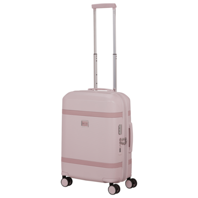 טרולי קשיח Samsonite Image בגודל 55 ס"מ בצבע ורוד במבט קדמי עם ידית טרולי מורמת.