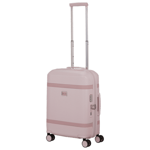 טרולי קשיח Samsonite Image בגודל 55 ס"מ בצבע ורוד במבט קדמי עם ידית טרולי מורמת.