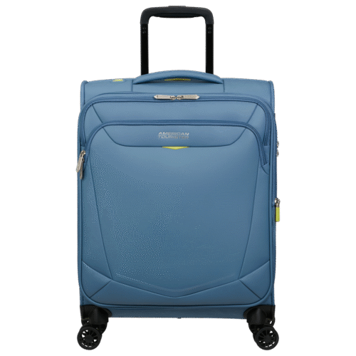 מזוודת American Tourister SummerRide 55 ס"מ כחולה קלה עם גלגלים כפולים ומנעול TSA