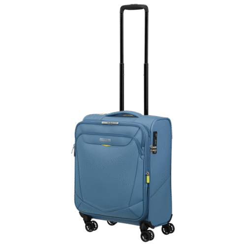 מזוודת American Tourister SummerRide 55 ס"מ כחולה קלה עם גלגלים כפולים ומנעול TSA