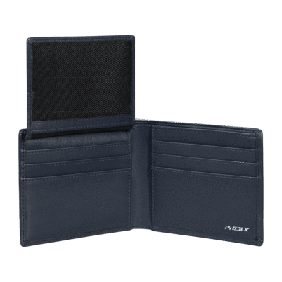 ארנק Samsonite פתוח במבט פנימי, מציג את תאי הכרטיסים והשטרות.