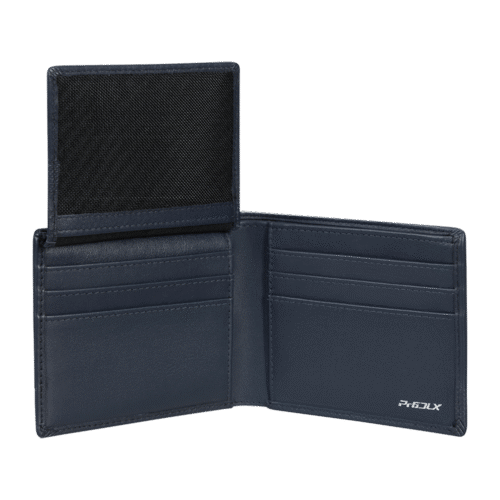 ארנק Samsonite פתוח במבט פנימי, מציג את תאי הכרטיסים והשטרות.