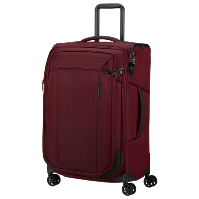 מזוודת Samsonite Respark 67 ס"מ בורדו – זווית צד עם גלגלים ומנעול TSA