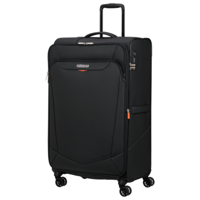 מזוודת טרולי American Tourister Extra Large שחורה עם ידית טלסקופית וגלגלים כפולים