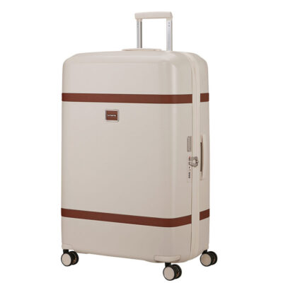 מזוודת Samsonite Image Spinner 81cm Ivory קשיחה בצבע שנהב עם פסי חומים