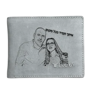ארנק עור עם חריטת תמונה אישית – מתנה ייחודית לגבר או לאישה