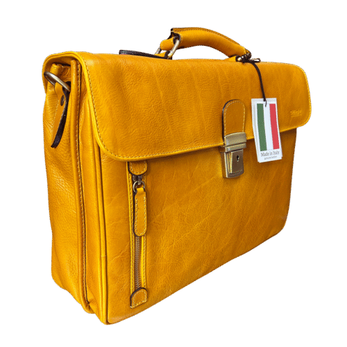 תיק מסמכים מעור איטלקי בצבע חרדל – Old Angler Italy | תיק עסקים יוקרתי בעבודת יד מעור אמיתי