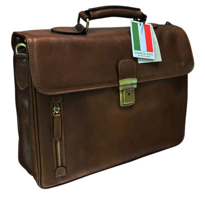 תיק עור לגבר איטלקי חום דגם 758 מבית Old Angler Italy בעבודת יד