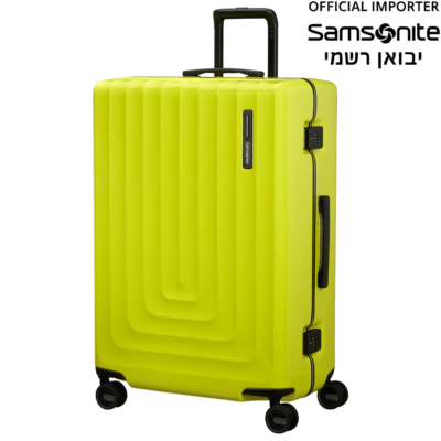 מזוודת סמסונייט גדולה 75 ס"מ דגם Focus בצבע ירוק ליים מטאלי - קשיחה ובטוחה